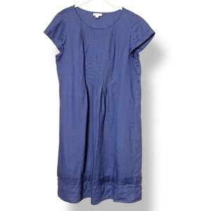 J. Jill 100% Linen Shift Dress Medium blue short sleeve solid minimalist pintuck